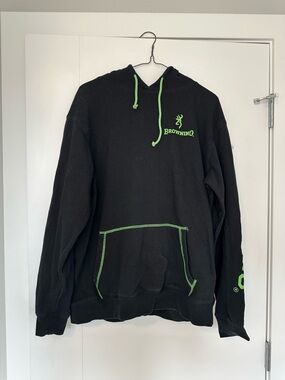 Browning Black Hoodie with Neon Green Trim and Logo